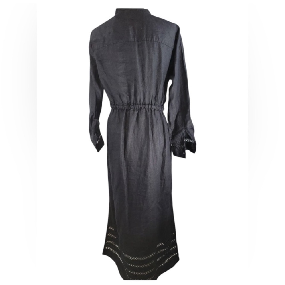 Tahari 100% Linen Elegant Black Midi Dress with Drawstring Empire Waist - Picture 7 of 8